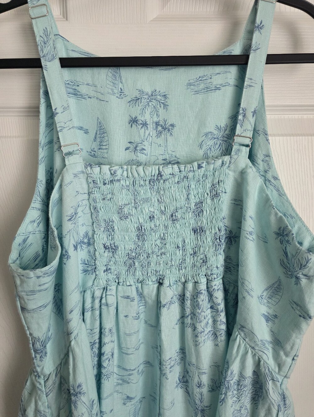 Lands' End Aqua Tropical Scene 100% Linen Midi Dress with Pockets 2X Resortwear - Picture 3 of 9